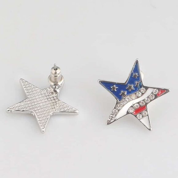 Star Shape American Flag Stud Earrings - Picture 2 of 10